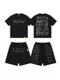THAT'S A AWFUL LOT OF COUGH SYRUP Tonal Distressed T-Shirt & Shorts Set