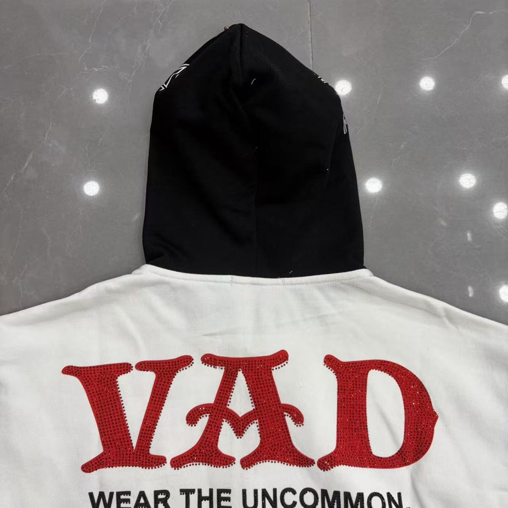 VARE ALL DAY Colorblock Rhinestone Zip Hoodie