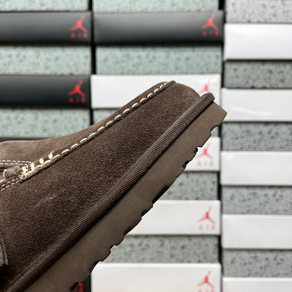 UGG Shearling Mule – Suede Clog with Plush Shearling Lining, Statement Silver Buckle Strap & Tonal Lug Sole in Chocolate
