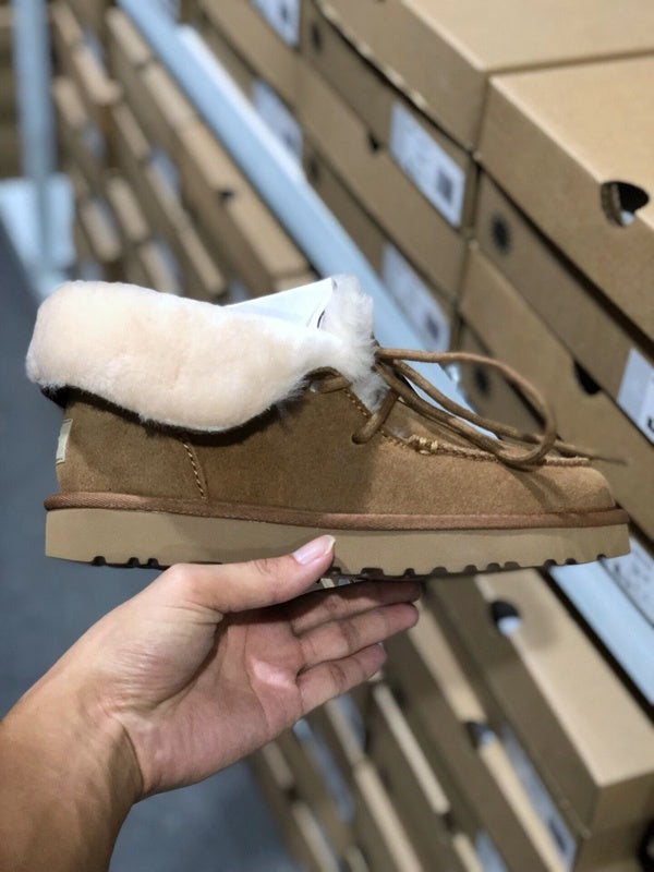 Chestnut Fluffy Cuff Lace-Up Ankle Boots — New Arrival | In Stock