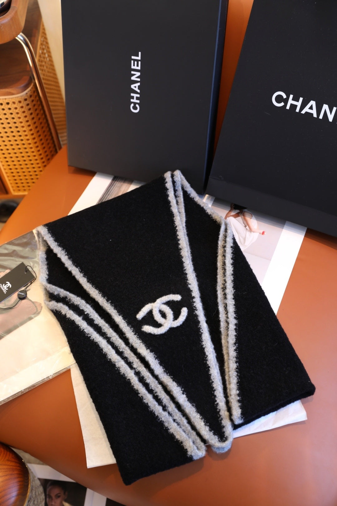 Chanel Style Fuzzy Triangle Knit Scarf