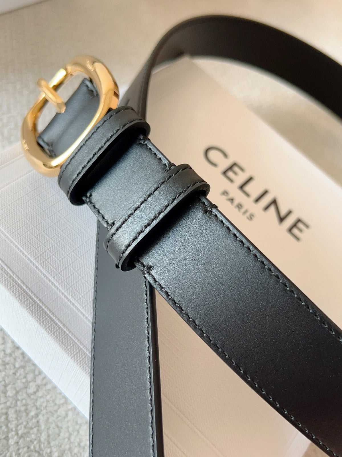 CELINE 25S SMALL 30MM WESTERN BELT IN BLACK CALFSKIN 566637