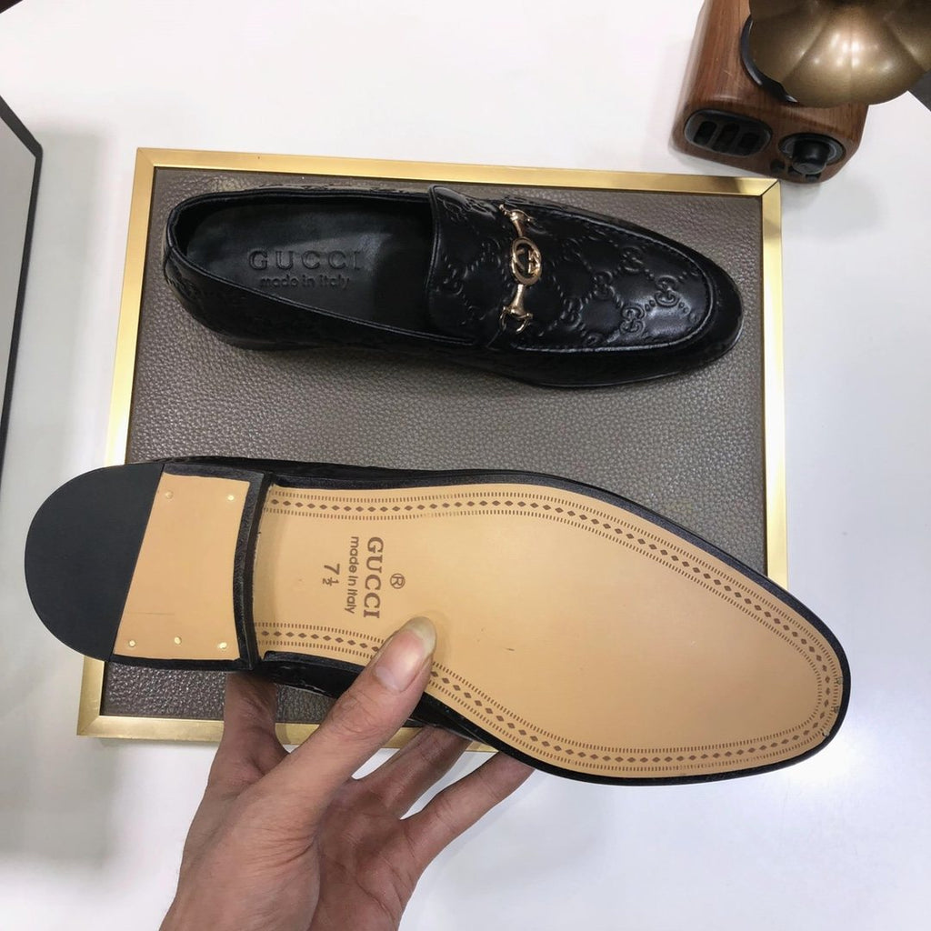 Gucci Men's Black Embossed Horsebit Loafers