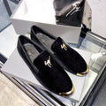 Giuseppe Zanotti Black Velvet Gold-Trim Slip-On Shoes