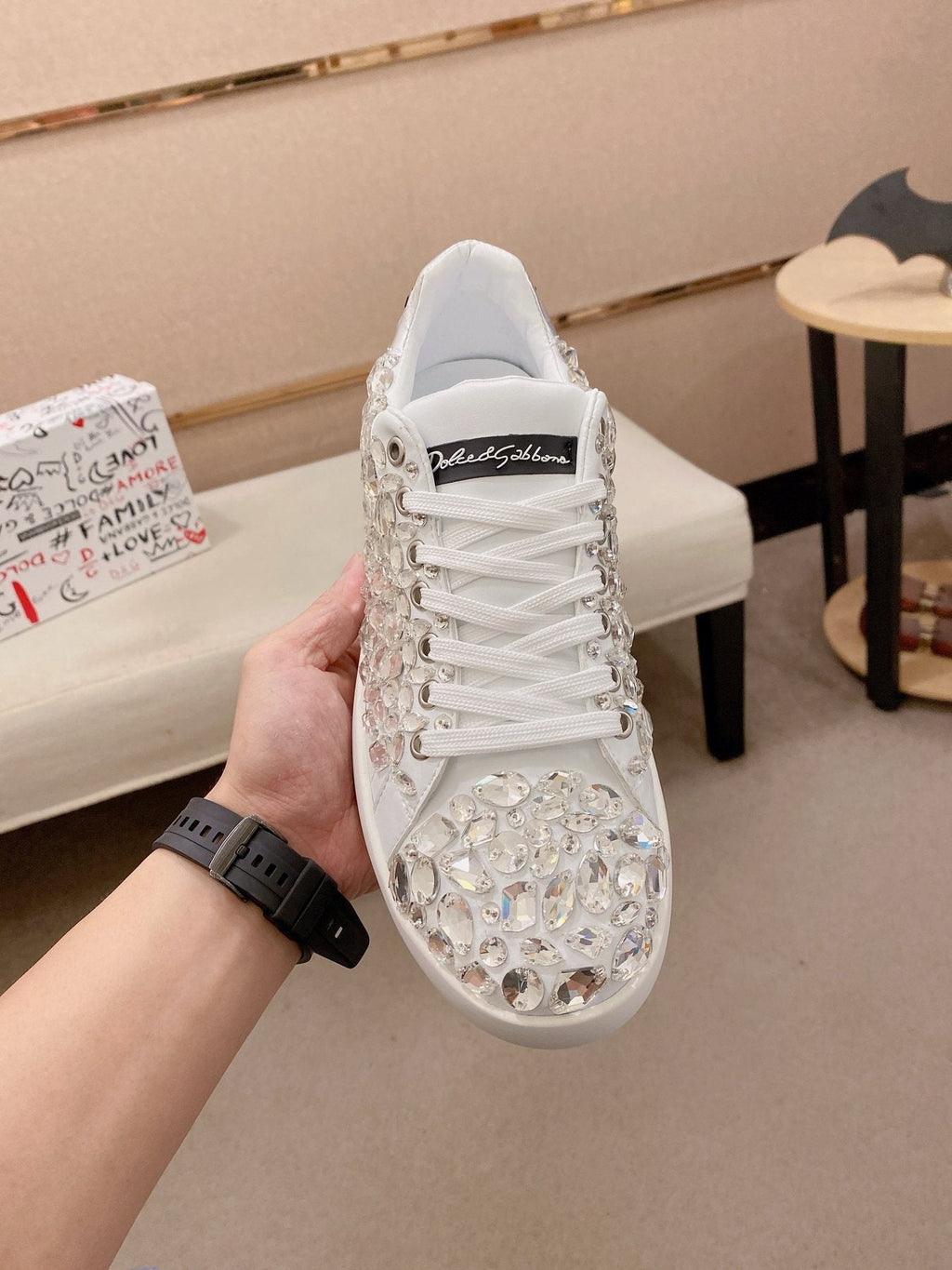 Dolce & Gabbana Crystal-Embellished Low-Top Sneakers