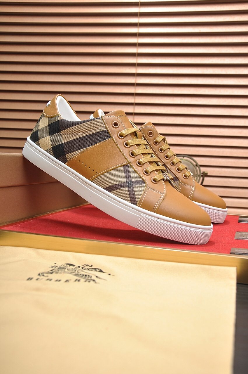 Burberry Tan Plaid Low-Top Sneakers - White Sole