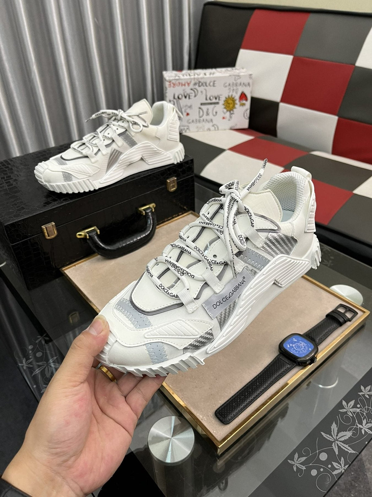 Dolce & Gabbana White and Light Gray Chunky Sneakers