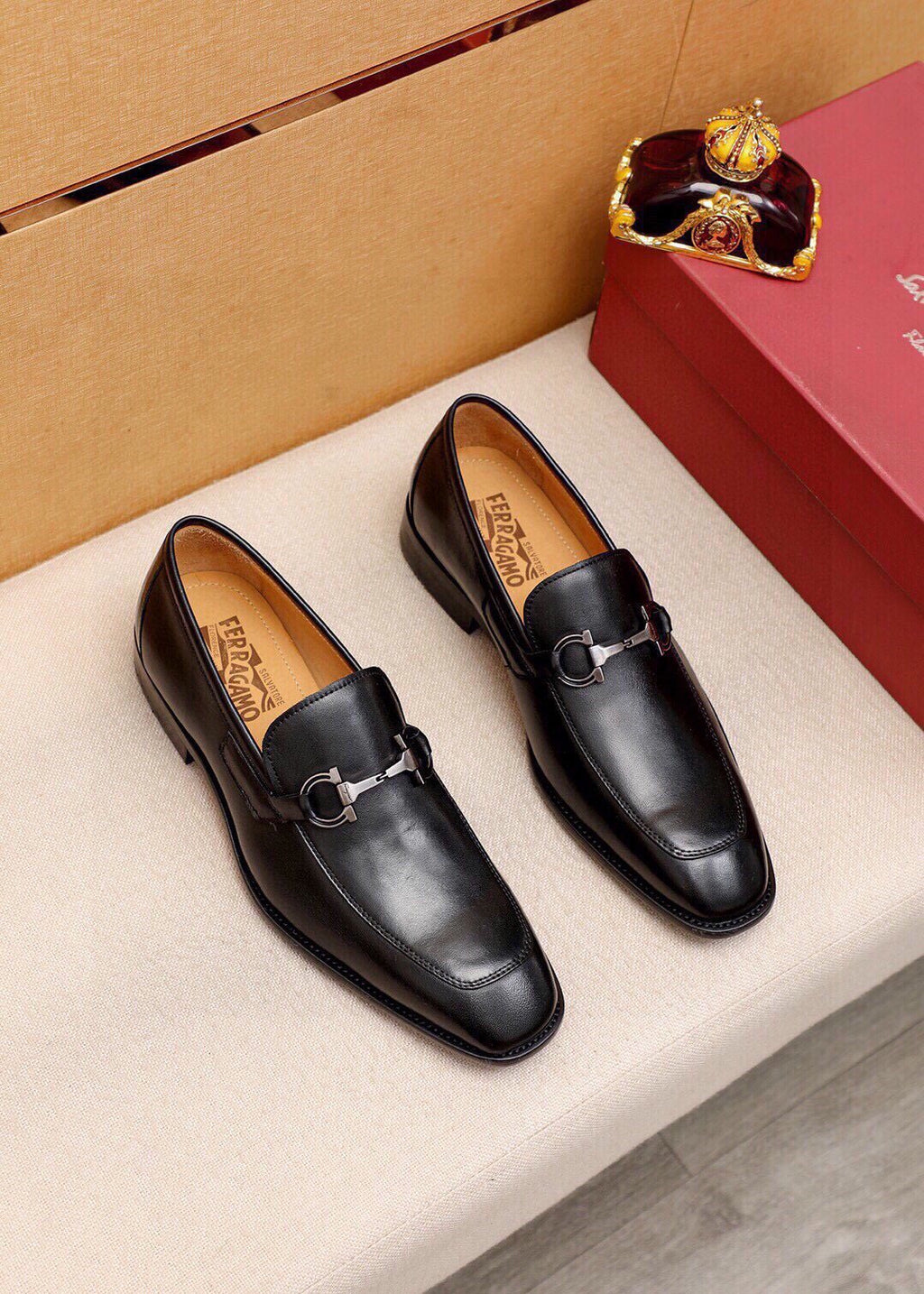 Ferragamo Black Metal-Hardware Loafers - Polished Metal Vamp Hardware