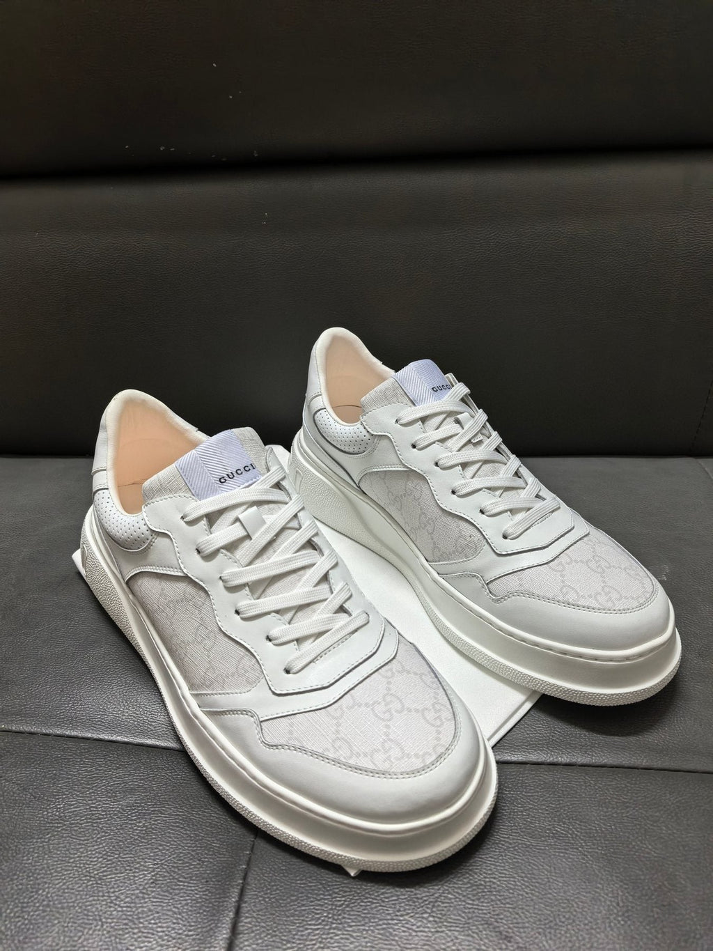 Gucci Men's Light Gray and White Sneakers