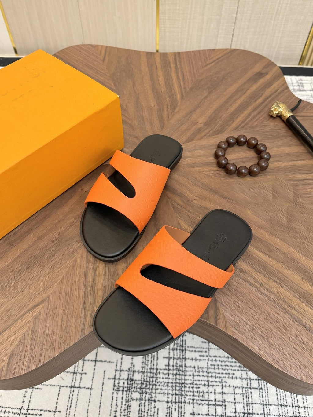 Loro Piana Cutout Leather Slide Sandals