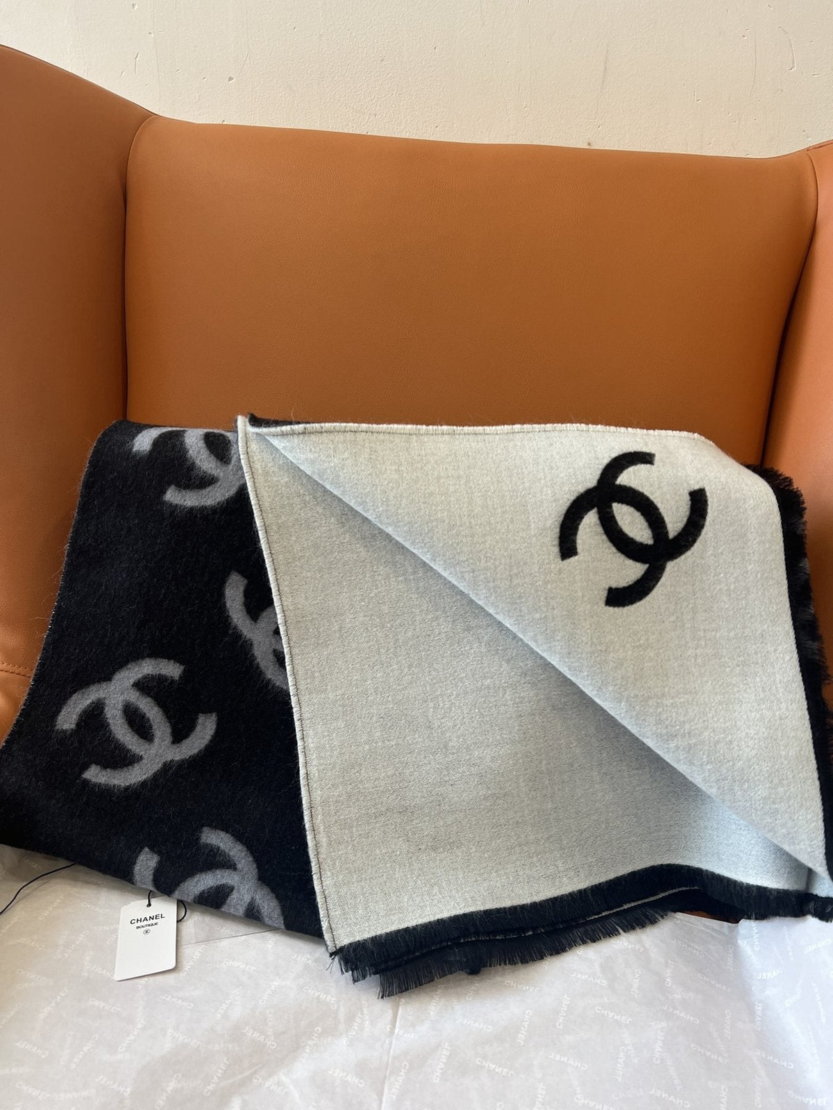 Chanel Reversible Black and Ivory Scarf