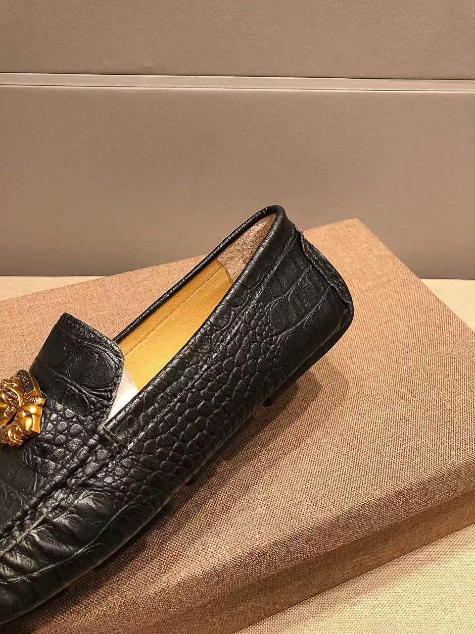 Versace Black Textured Loafers