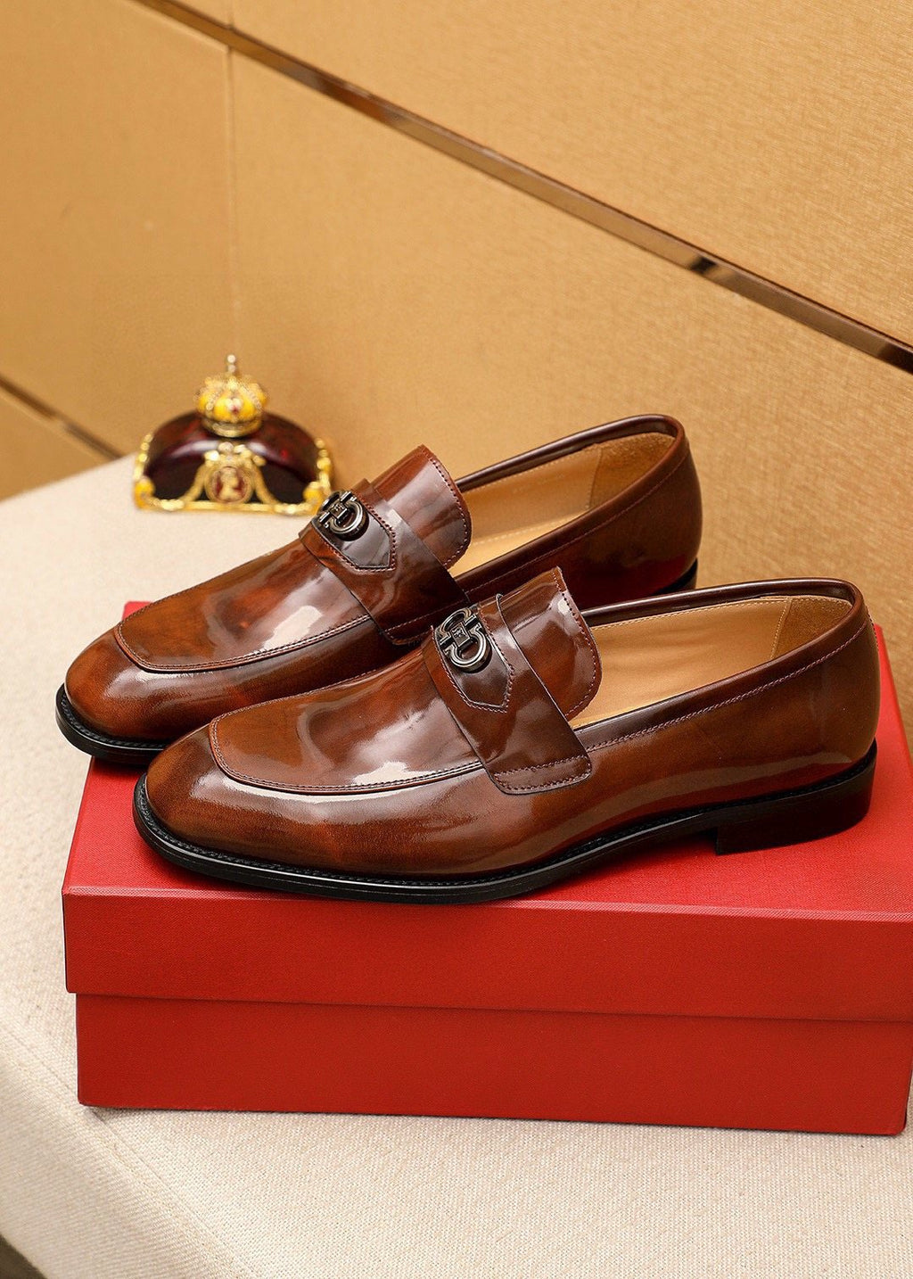 Ferragamo Brown Leather Metal-Detail Loafers