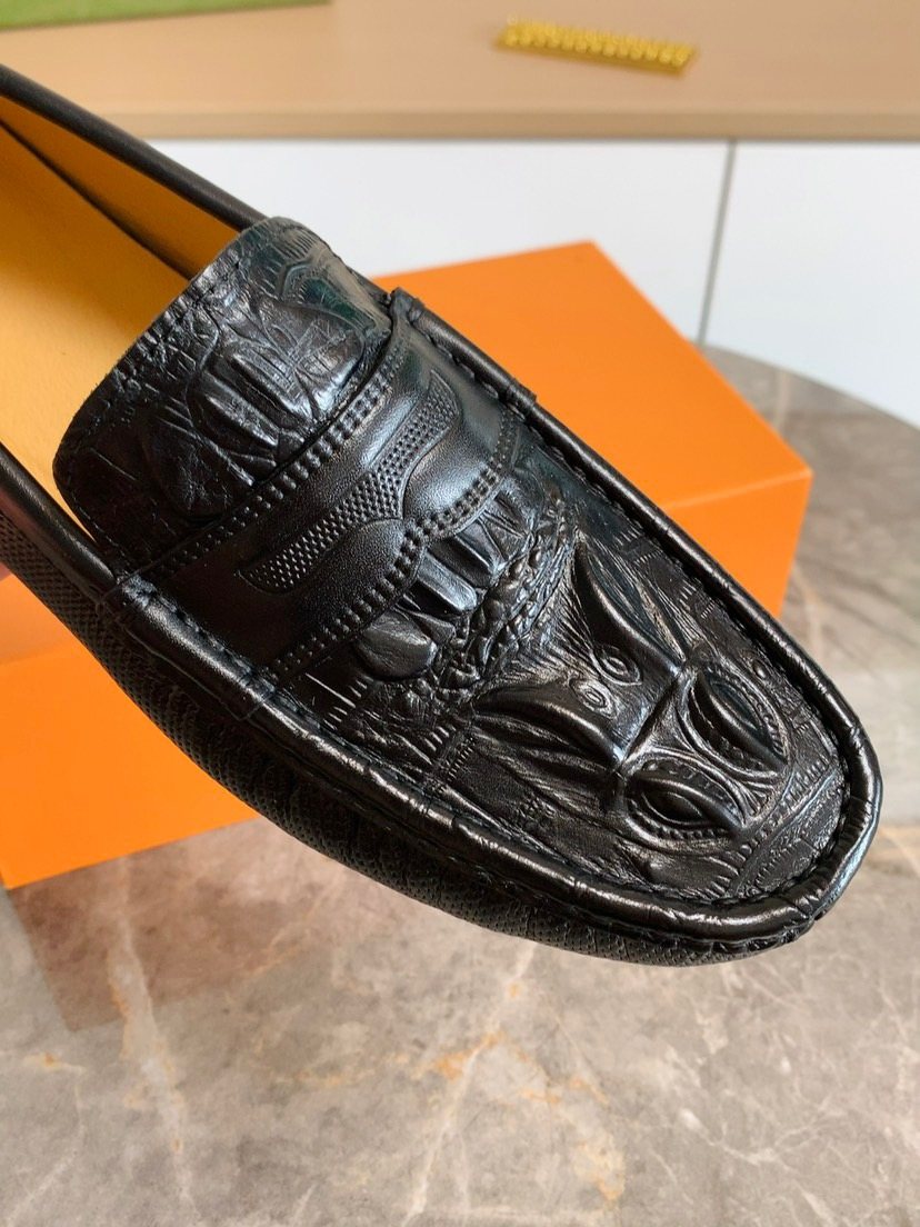 Louis Vuitton Men's Black Textured Leather Loafers