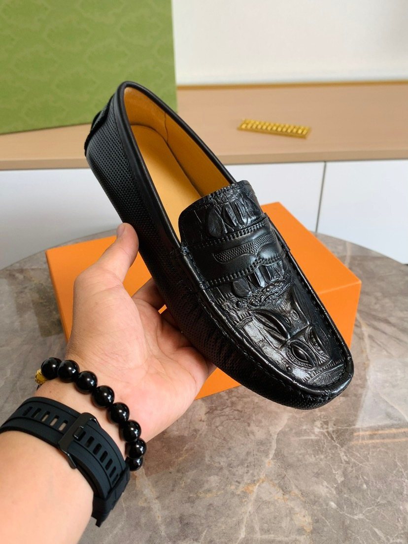 Louis Vuitton Men's Black Textured Leather Loafers