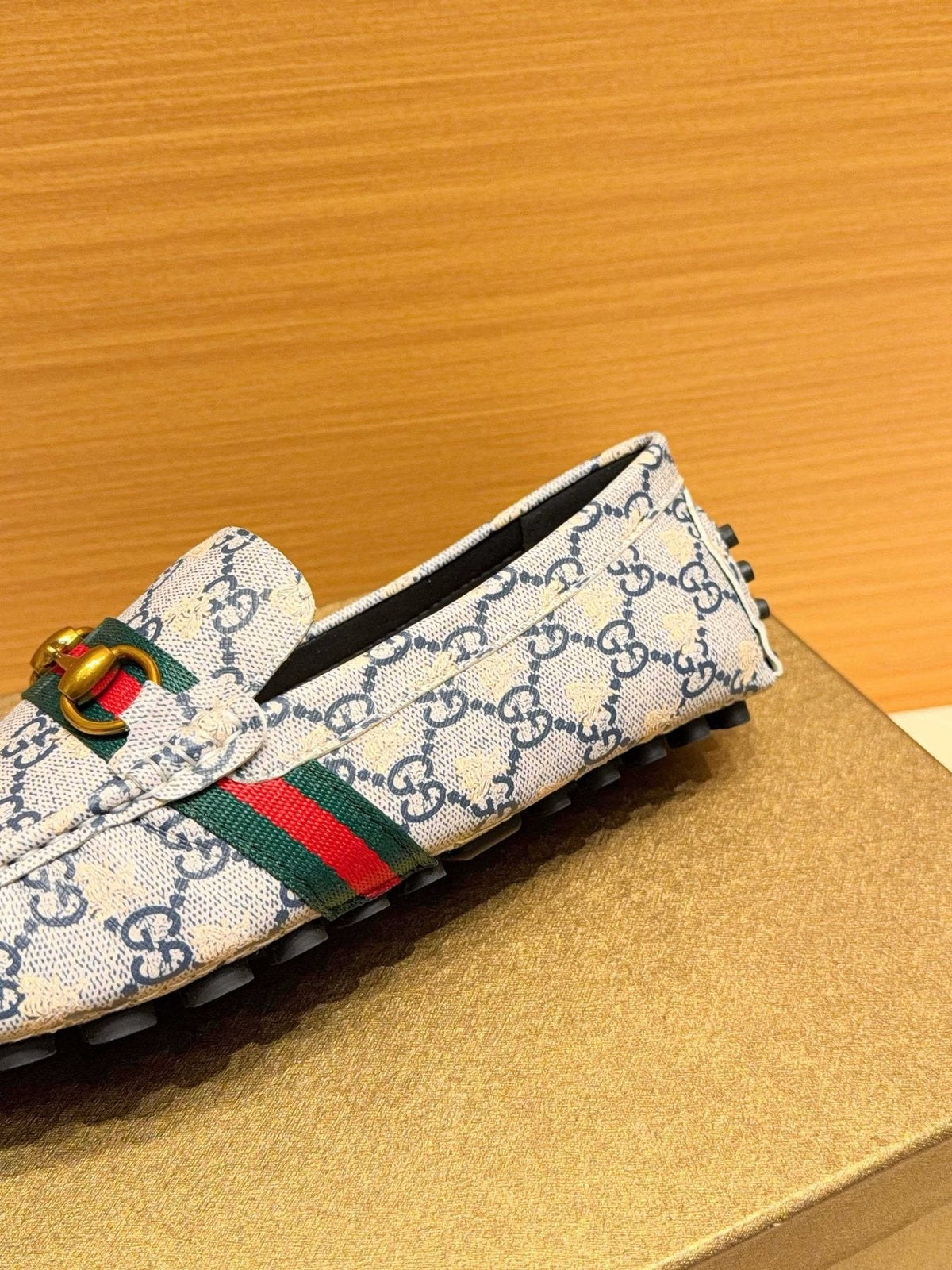 Gucci Patterned Web Driving Loafers