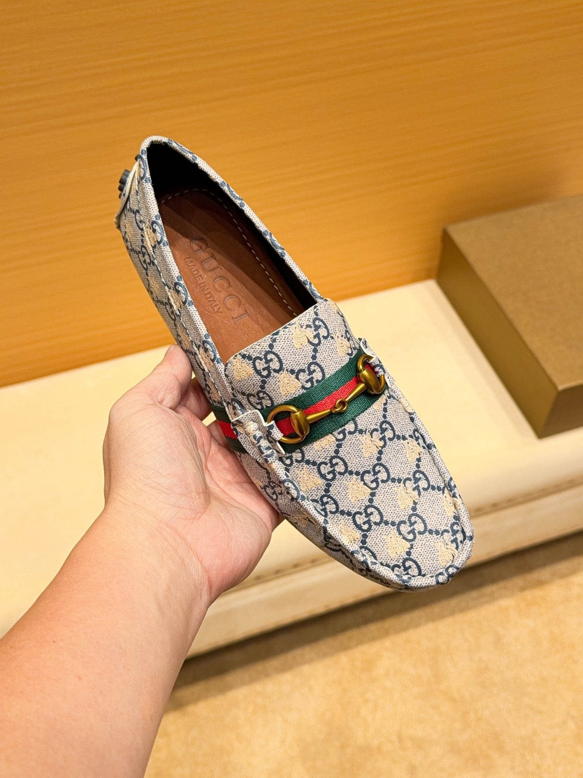 Gucci Patterned Web Driving Loafers
