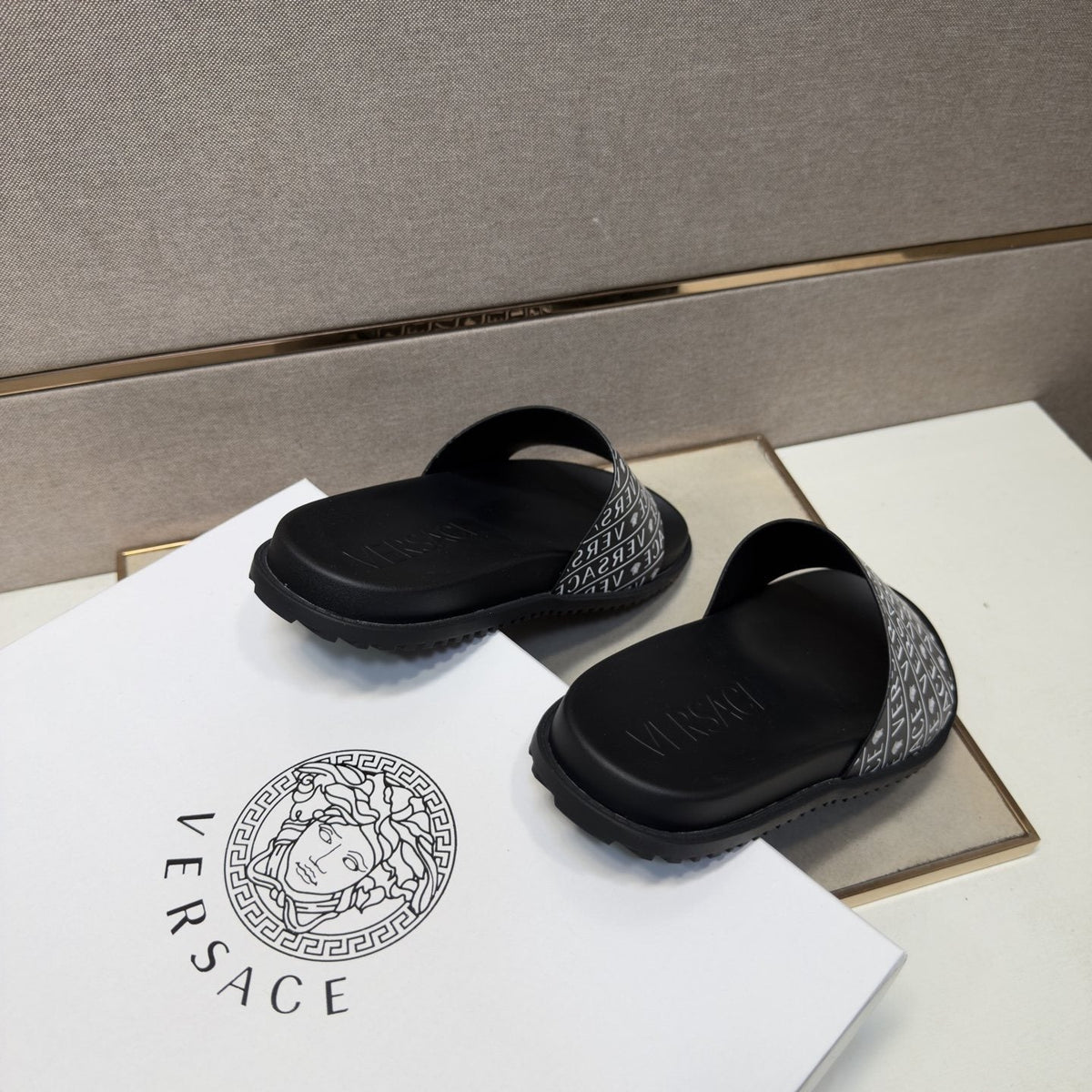 Versace Silver Logo Slide Sandals