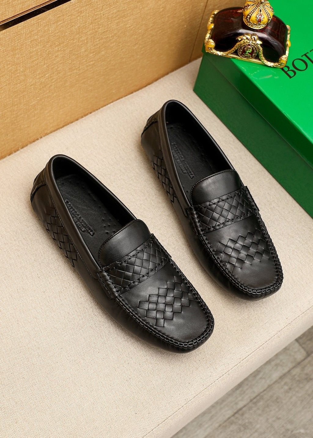 Bottega Veneta Black Woven Loafers