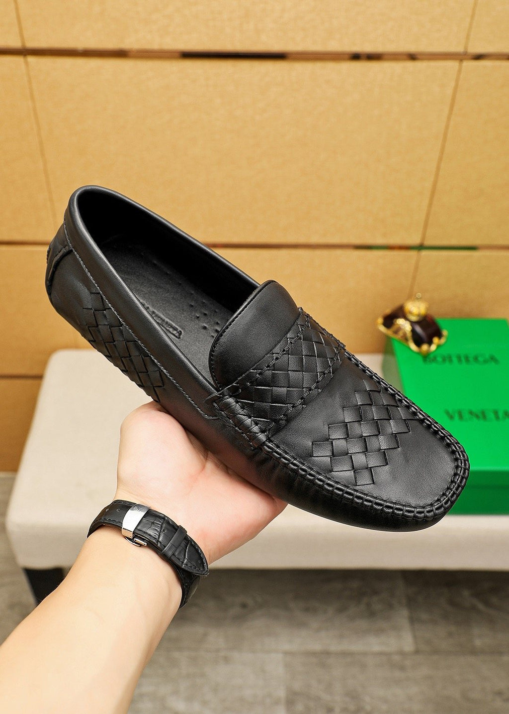 Bottega Veneta Black Woven Loafers
