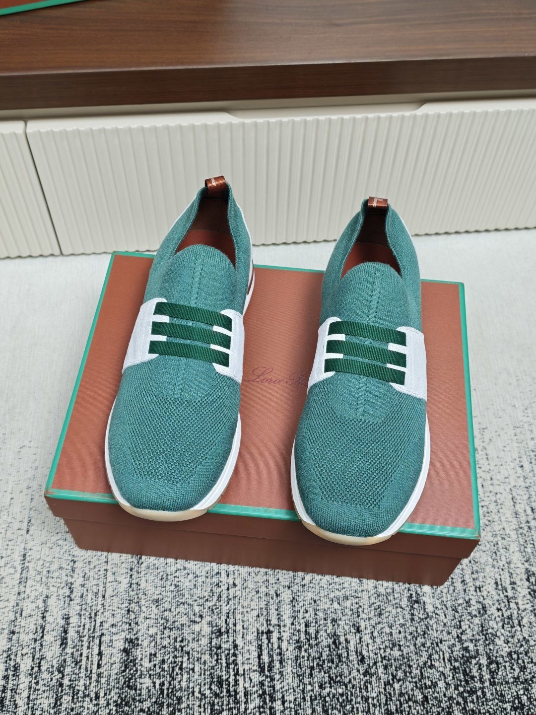 Teal Green Knit Slip-On Sneakers