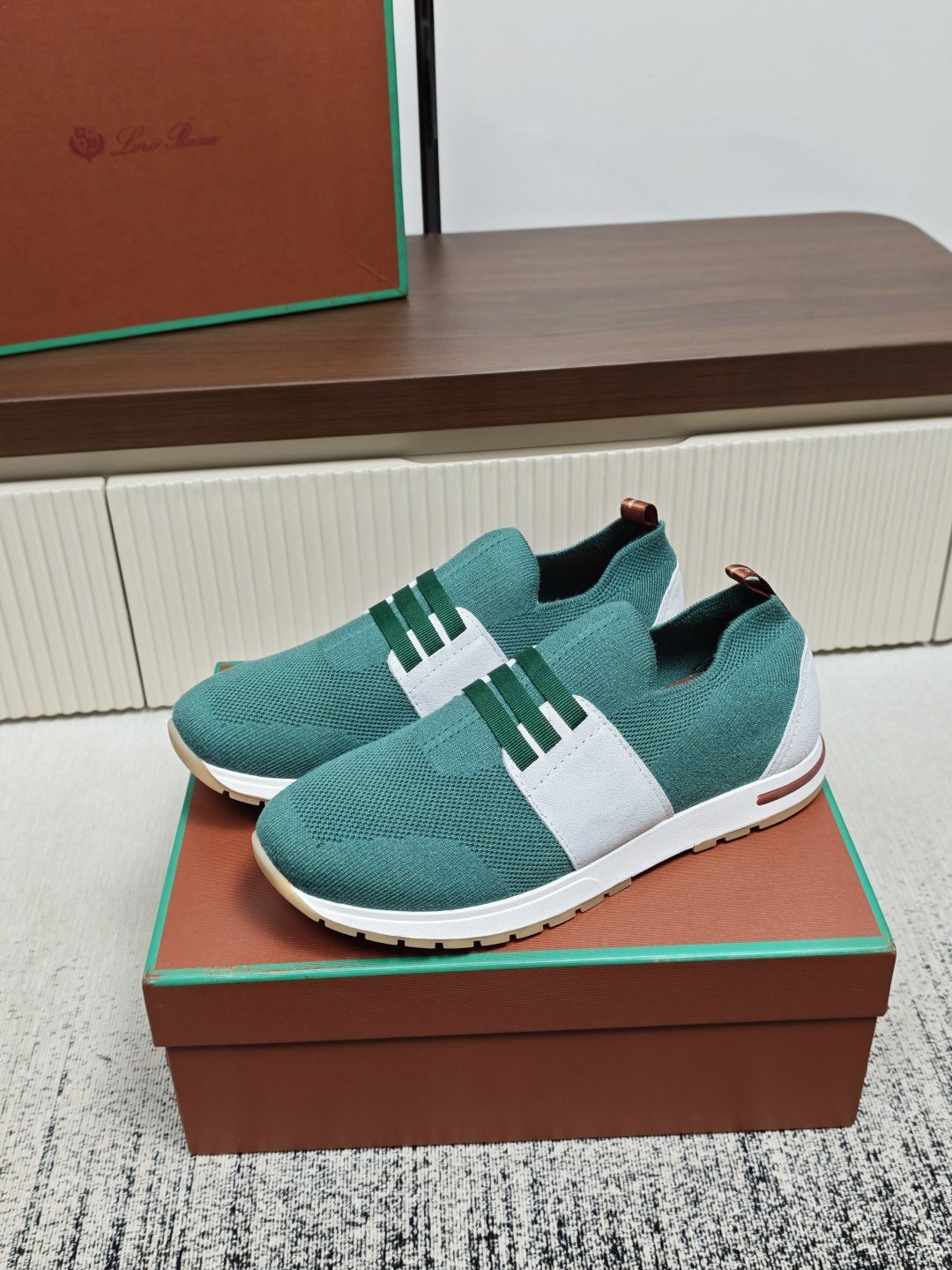 Teal Green Knit Slip-On Sneakers