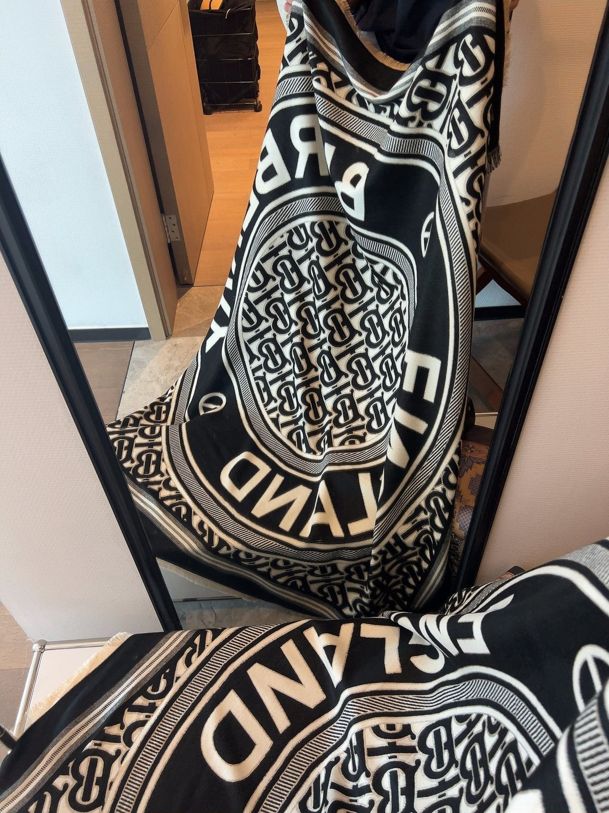 Burberry Black & Ivory Logo Square Scarf