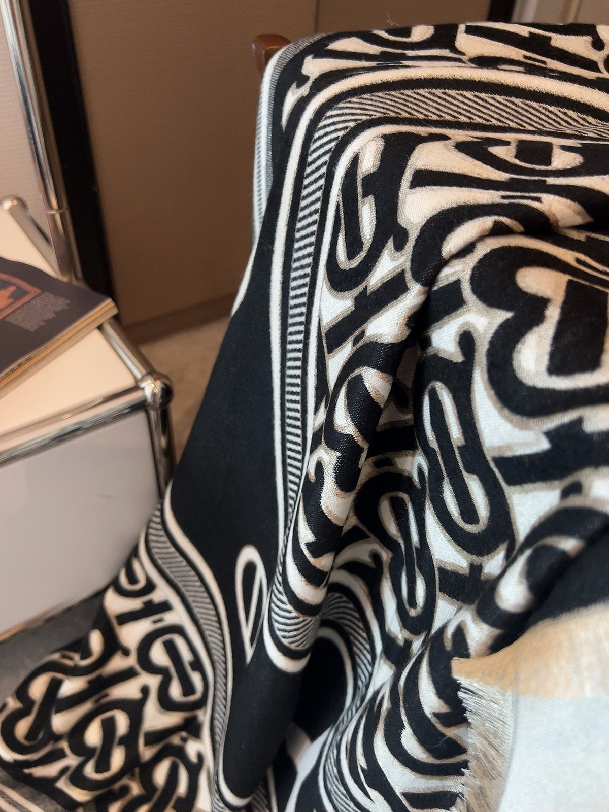 Burberry Black & Ivory Logo Square Scarf