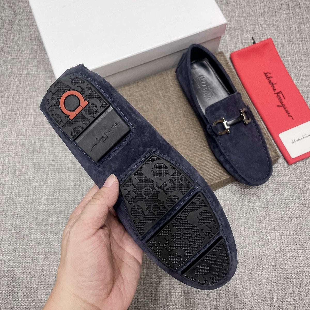 Ferragamo Navy Blue Bit Loafers