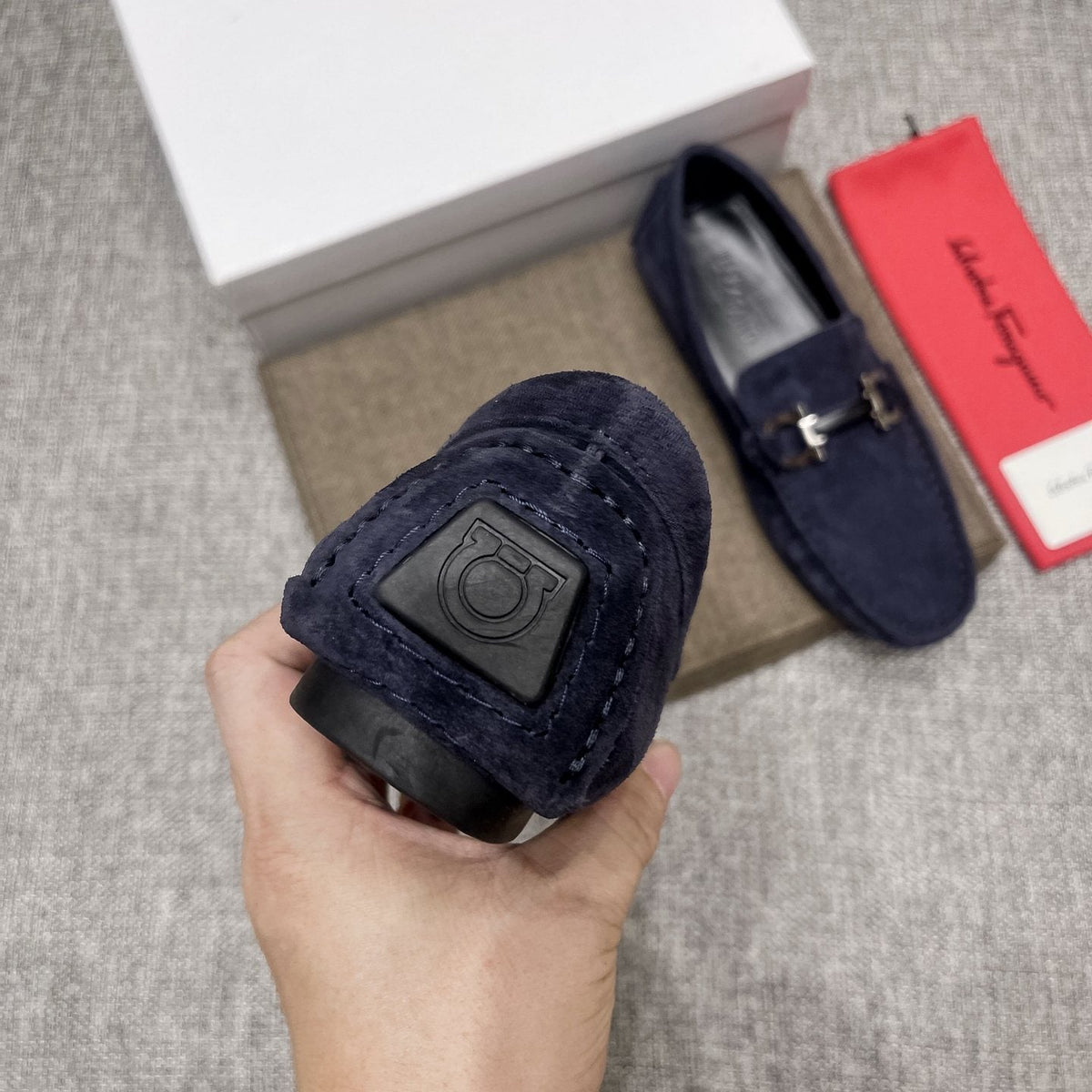 Ferragamo Navy Blue Bit Loafers