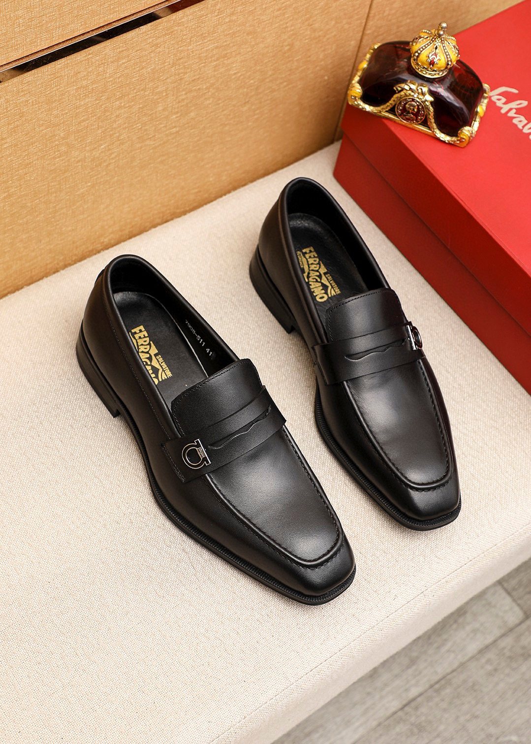 Ferragamo Black Buckle Loafers - Metal Vamp Buckle