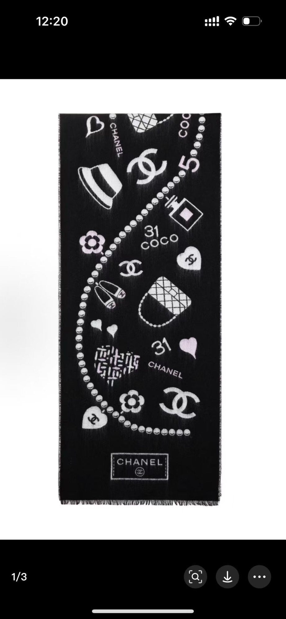Chanel Black & White Printed Scarf