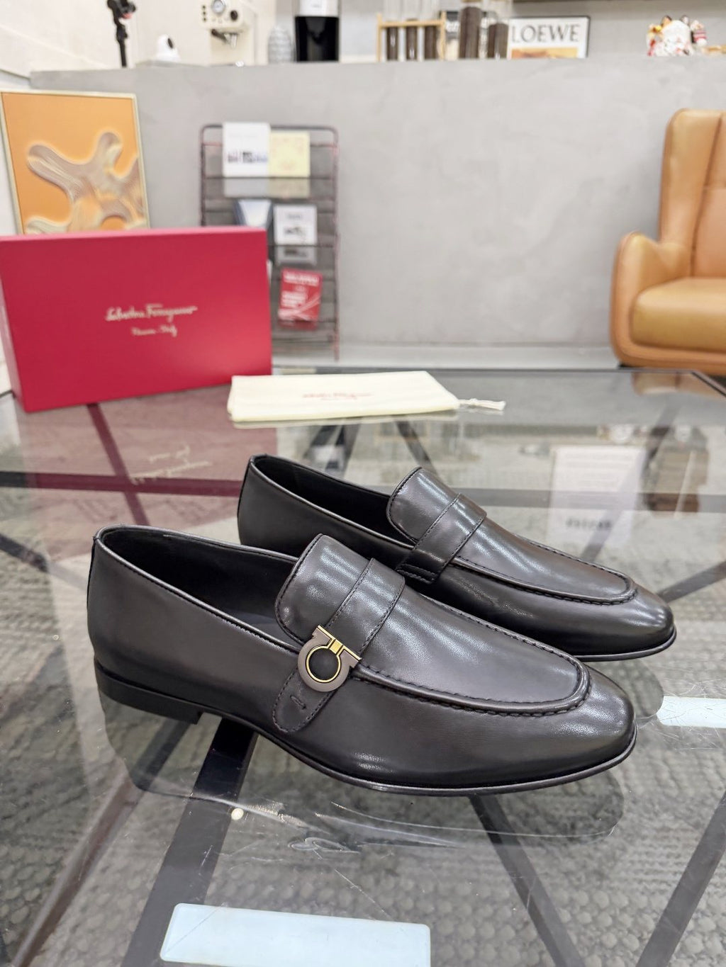 Salvatore Ferragamo Men's Black Buckle Strap Slip-On Loafers