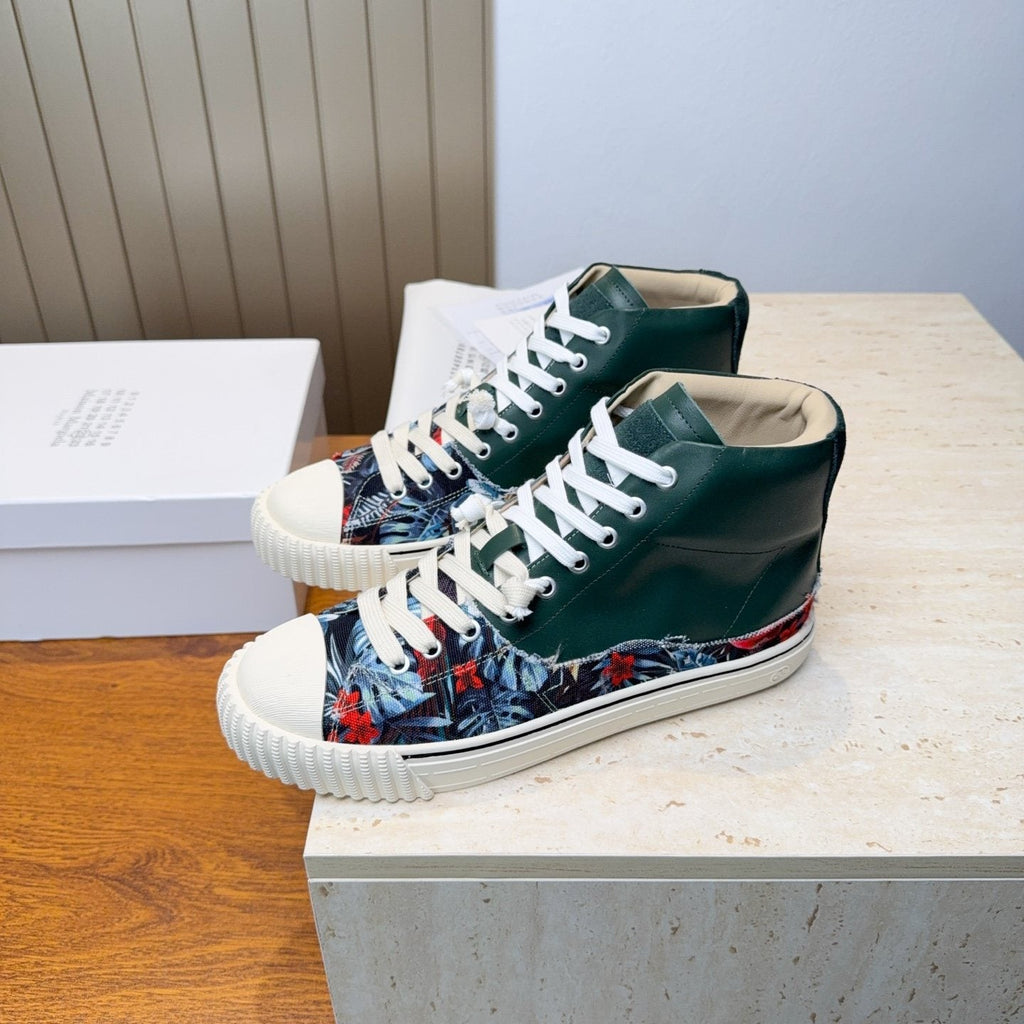 Maison Margiela Dark Green Floral High-Top Sneakers
