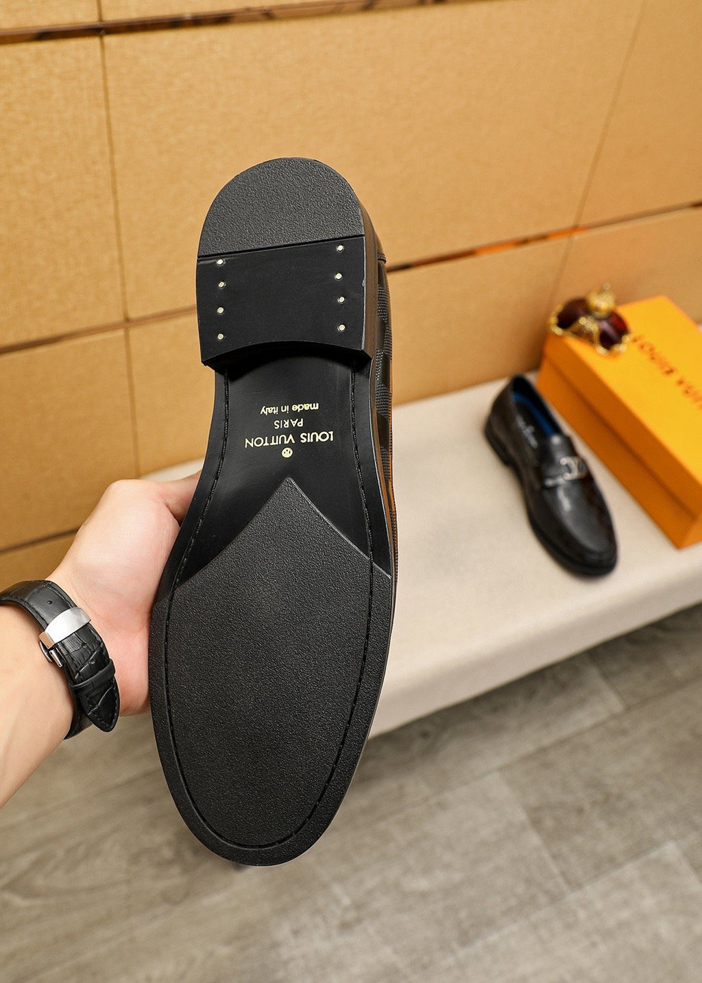 Louis Vuitton Black and Dark Gray Check Loafers