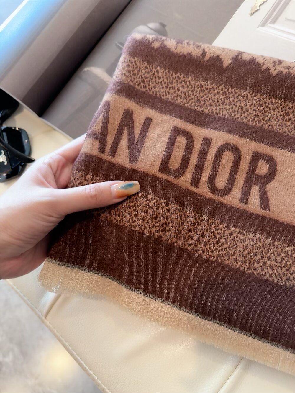 Dior Animal-Print Fringed Scarf