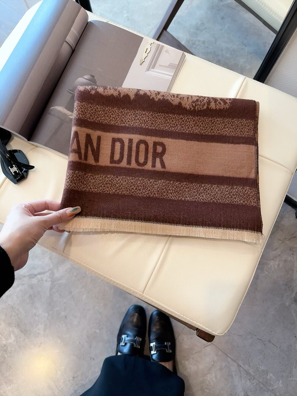 Dior Animal-Print Fringed Scarf
