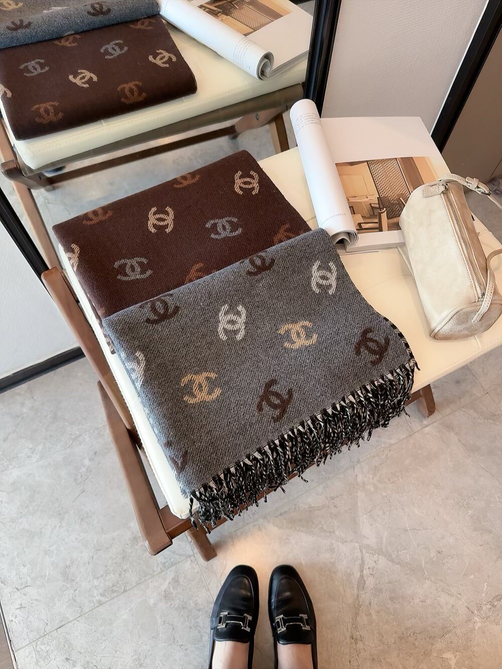 Chanel Reversible Interlocking-C Fringe Scarf