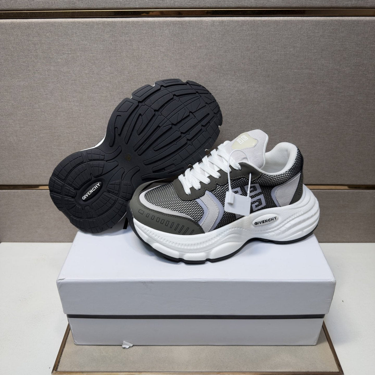 Givenchy Gray Mesh Panel Low-Top Sneakers