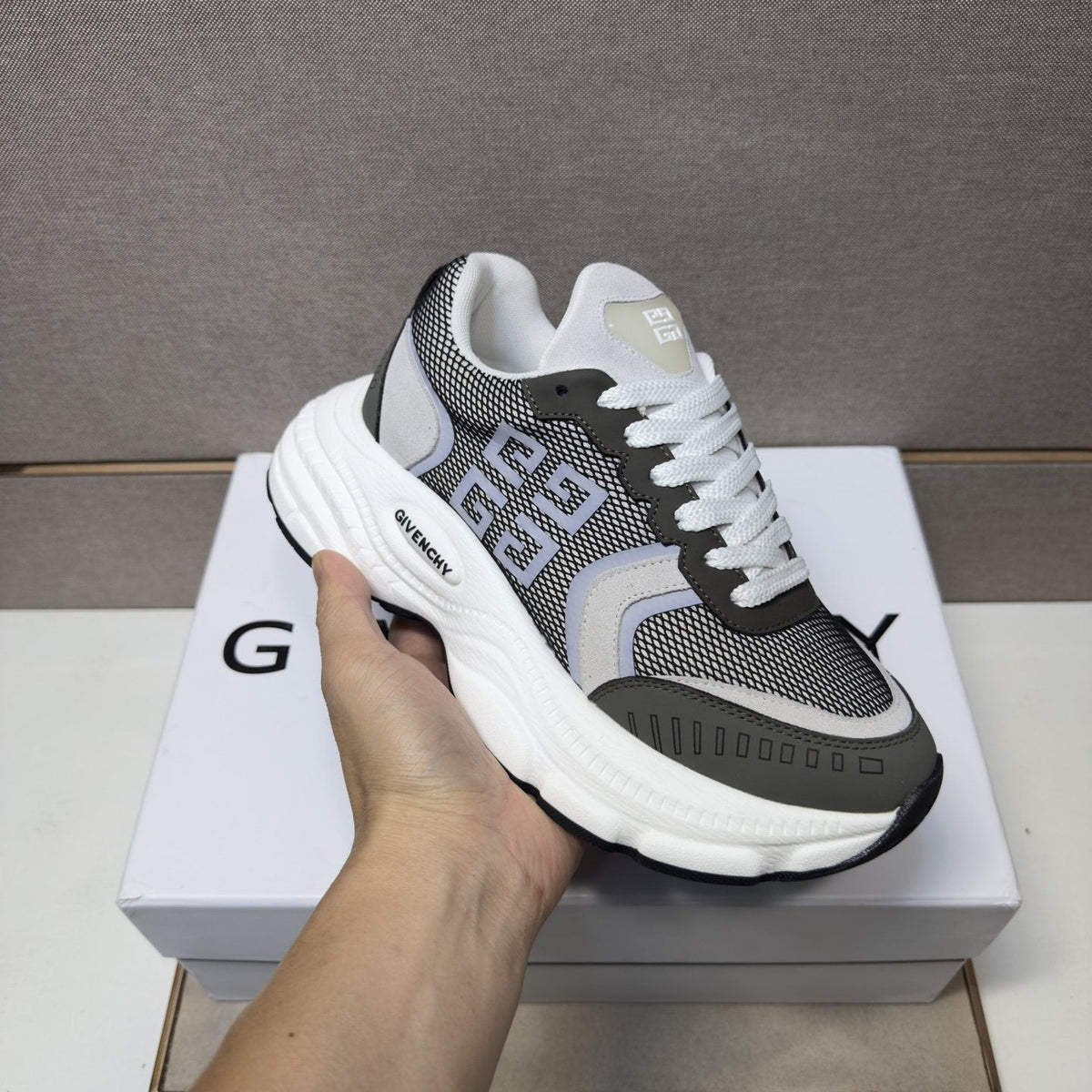 Givenchy Gray Mesh Panel Low-Top Sneakers