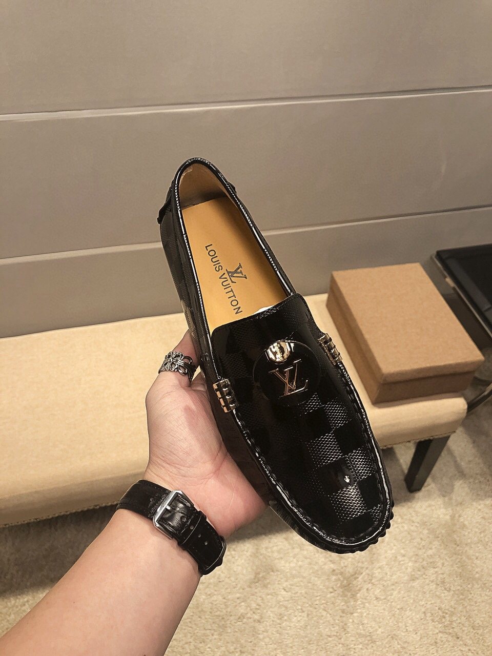 Louis Vuitton Black Checkerboard Loafers