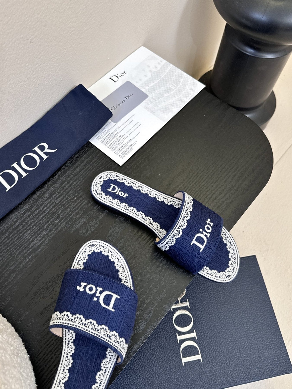Dior Embroidered Trim Slide Sandals