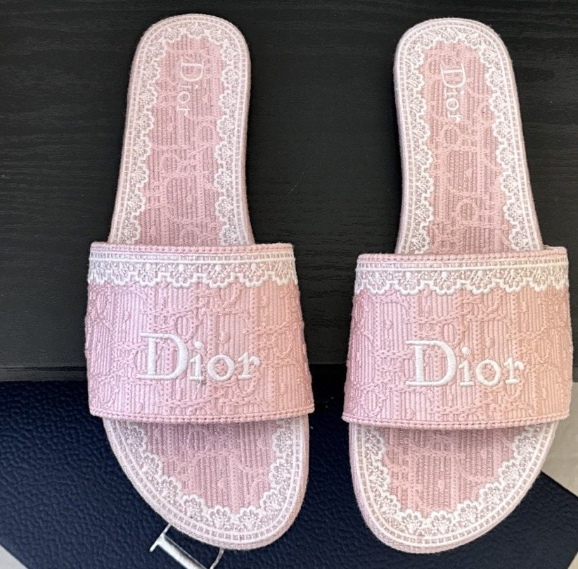Dior Embroidered Trim Slide Sandals