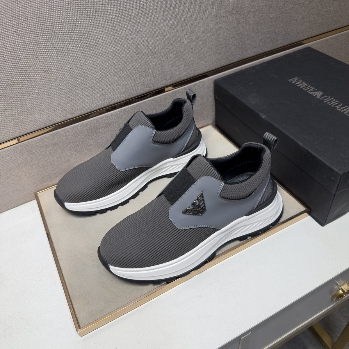 Armani Black Slip-On Sneakers