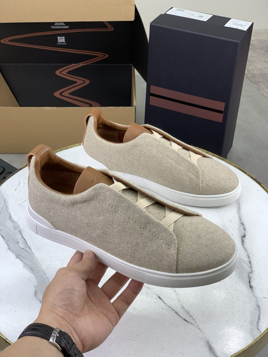 Zegna Triple Stitch Slip-On Sneakers - Canvas Upper