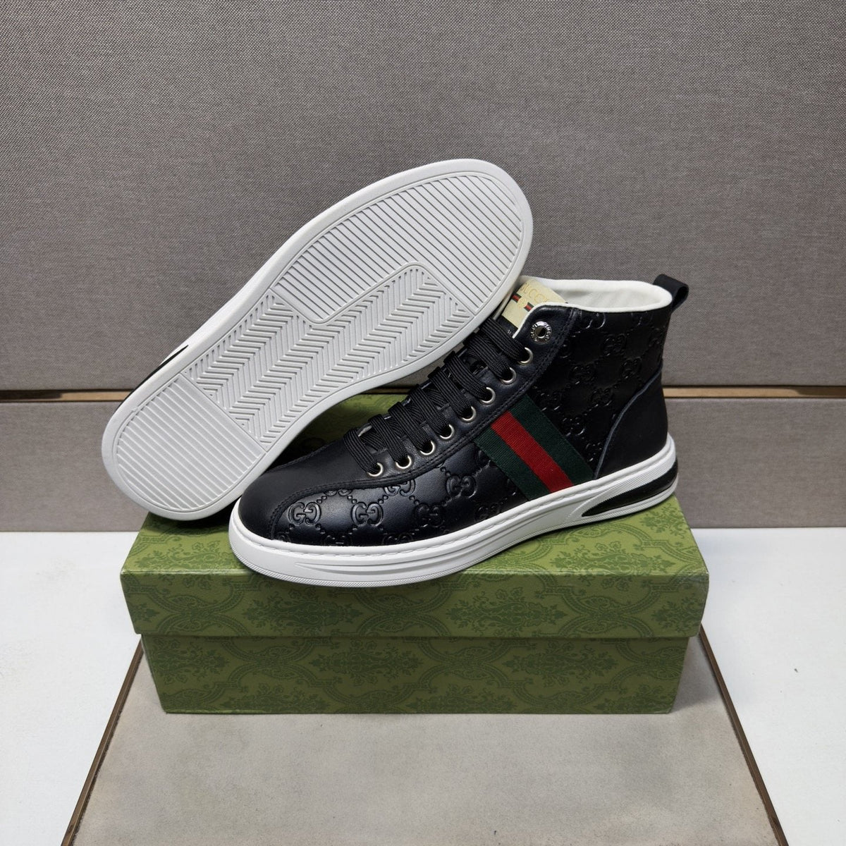 Gucci Green and Red Stripe High-Top Sneakers