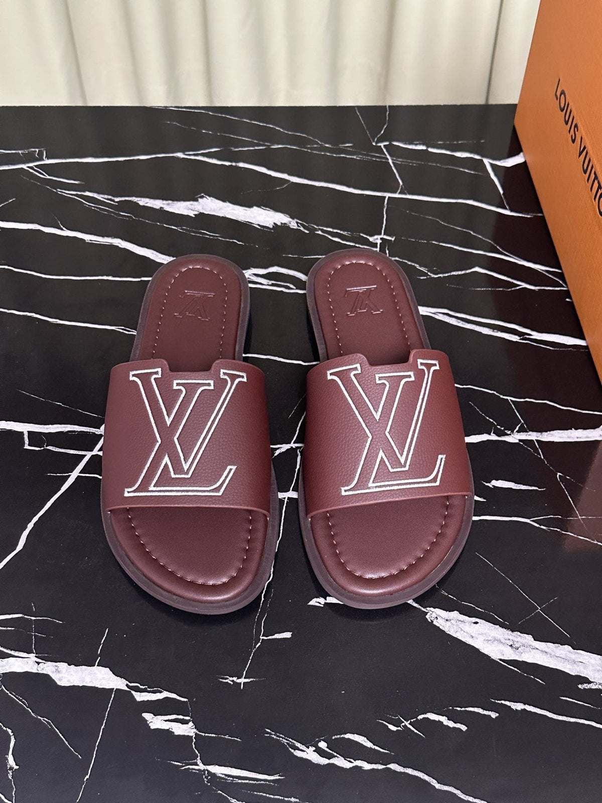 Louis Vuitton Men's Lettered Strap Slide Sandals