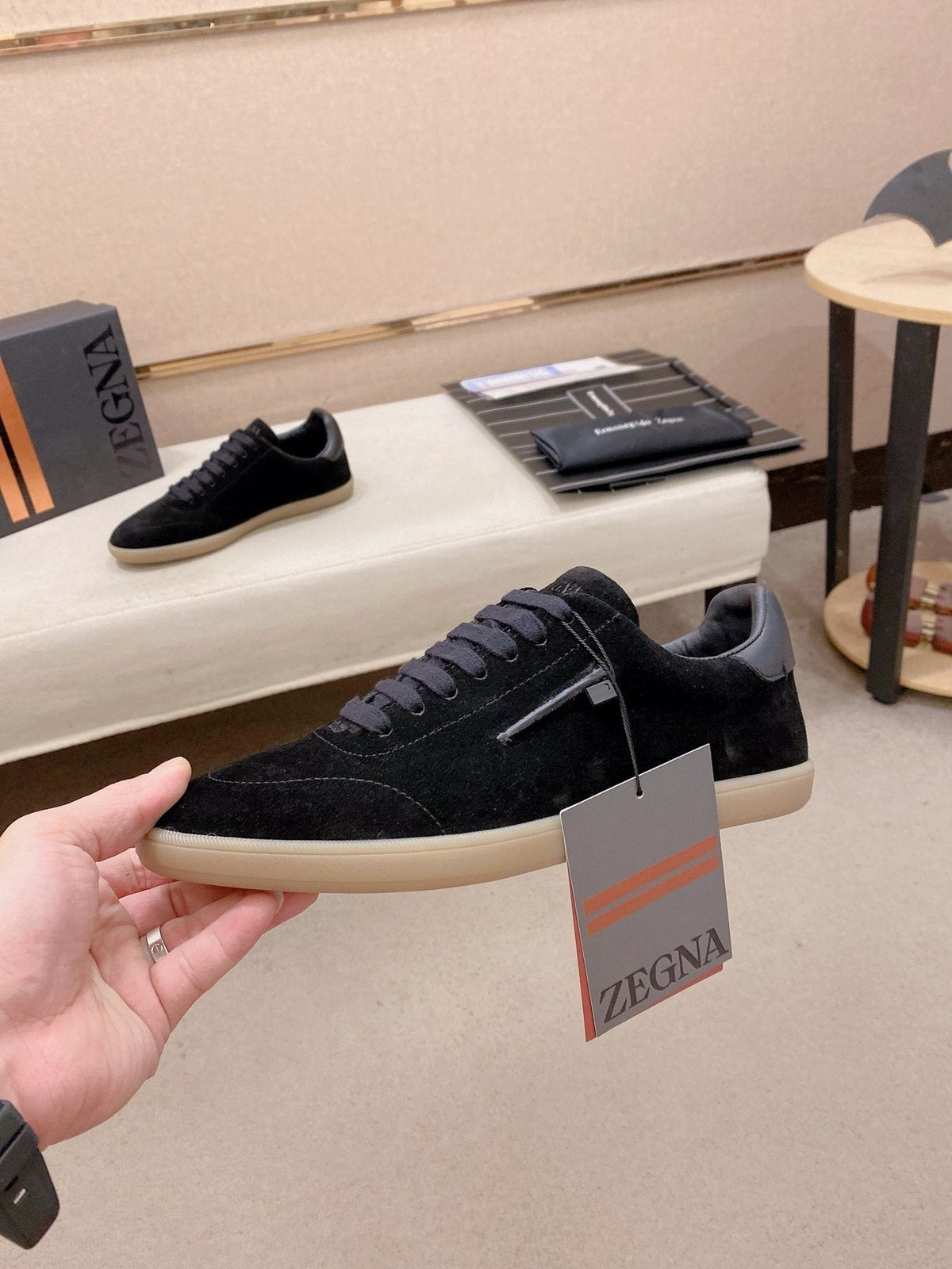 Zegna Men's Suede-Look Low-Top Sneakers