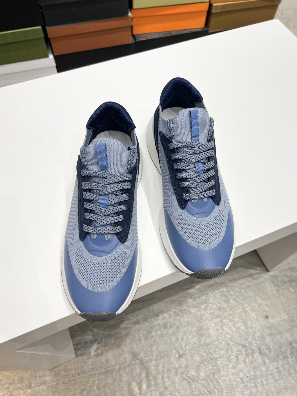 BOSS Men's Knit-Upper Ribbed-Sole Sneakers