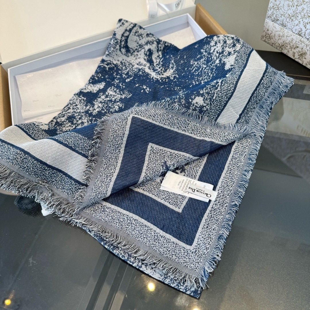 Dior Toile Print Fringe Square Scarf